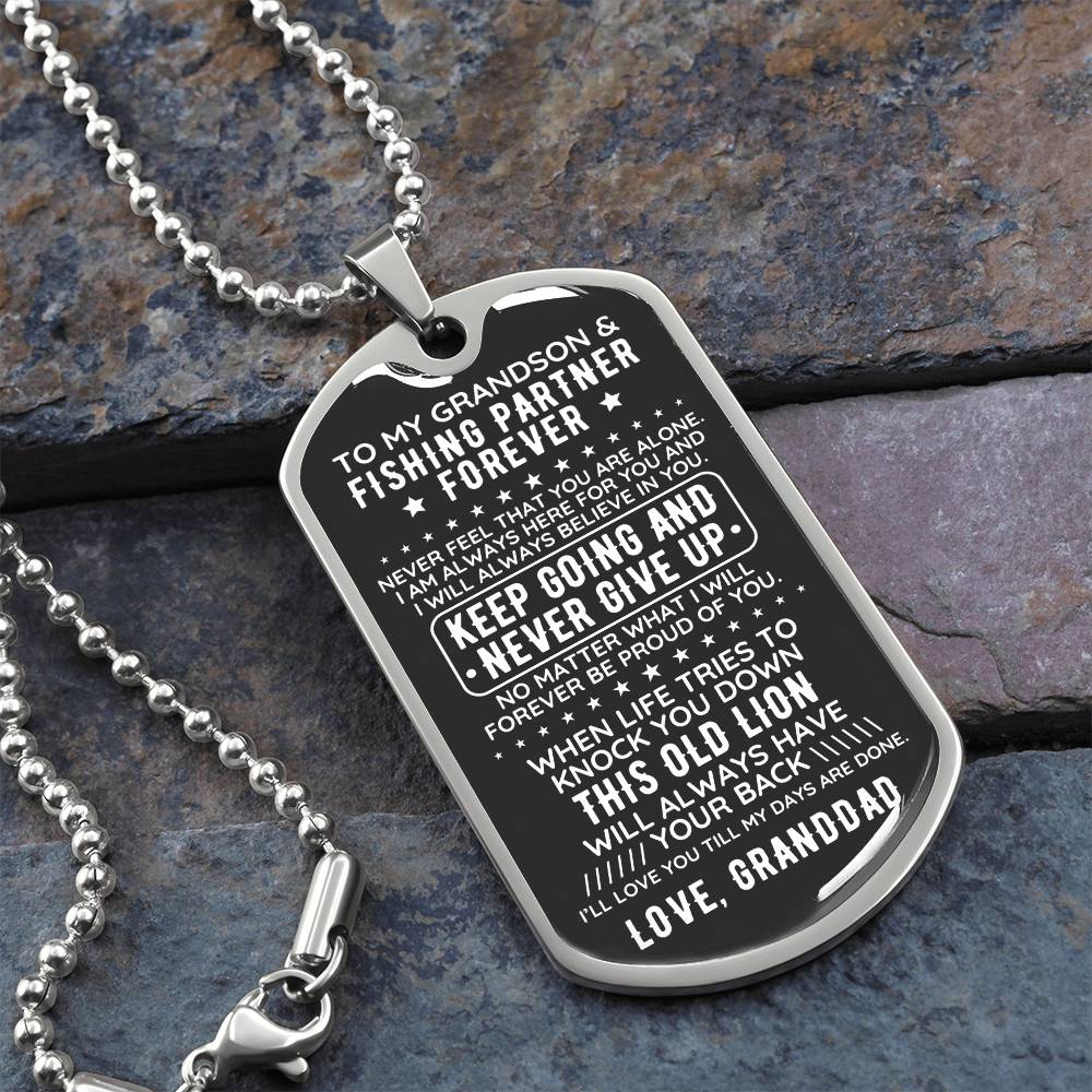 To My Grandson From Granddad Engraved Dog Tag Necklace Gift Fishing - The Outlander Gifts