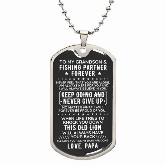 To My Grandson From Papa Dog Tag Necklace Gift Fishing - The Outlander Gifts