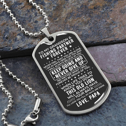 To My Grandson From Papa Dog Tag Necklace Gift Fishing - The Outlander Gifts