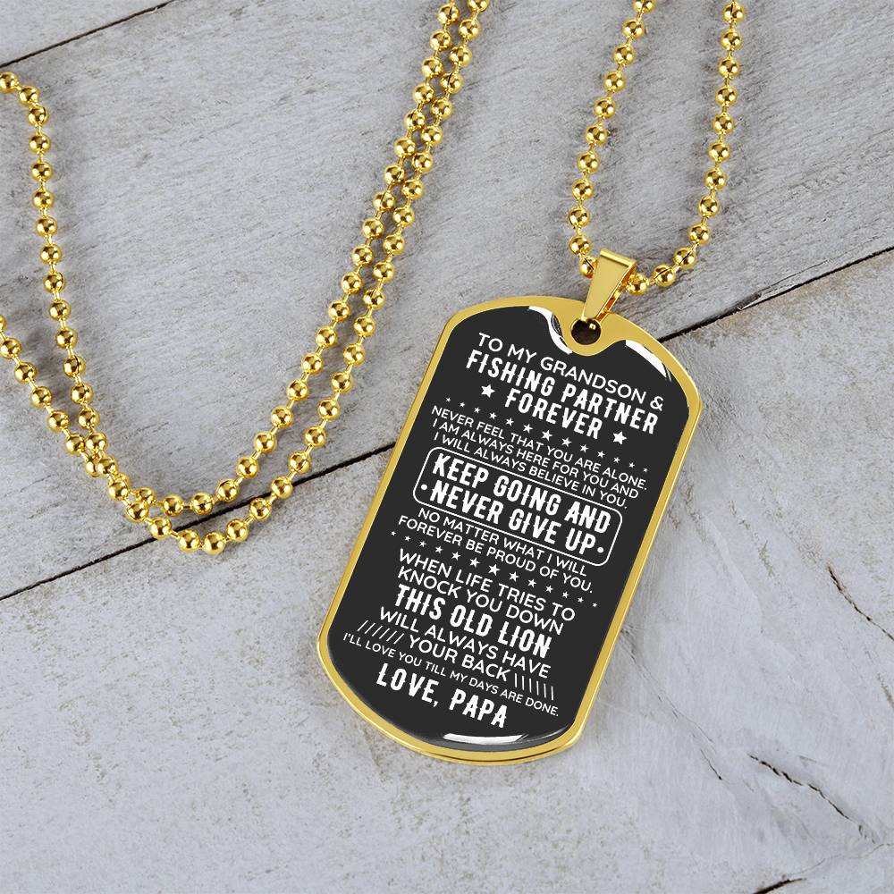 To My Grandson From Papa Dog Tag Necklace Gift Fishing - The Outlander Gifts