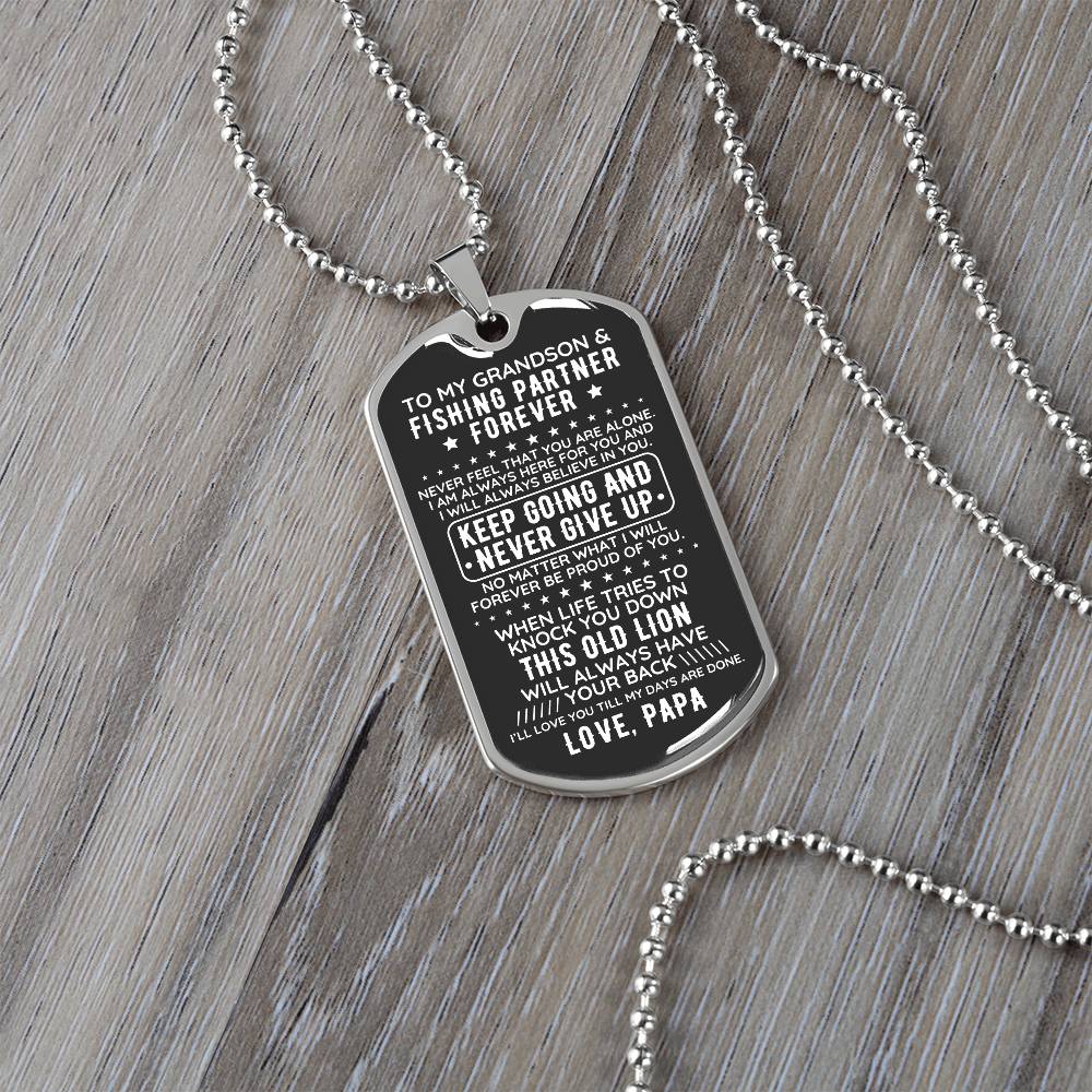 To My Grandson From Papa Dog Tag Necklace Gift Fishing - The Outlander Gifts