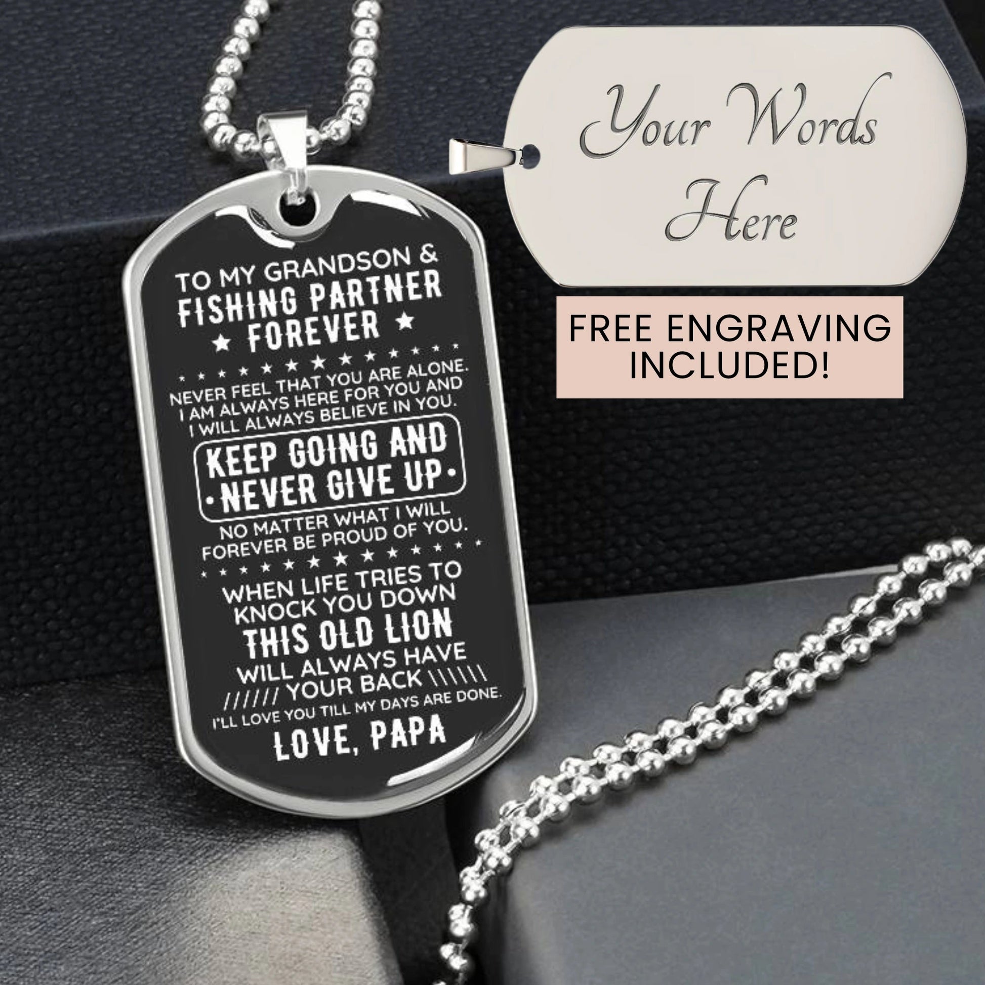 To My Grandson From Papa Dog Tag Necklace Gift Fishing - The Outlander Gifts