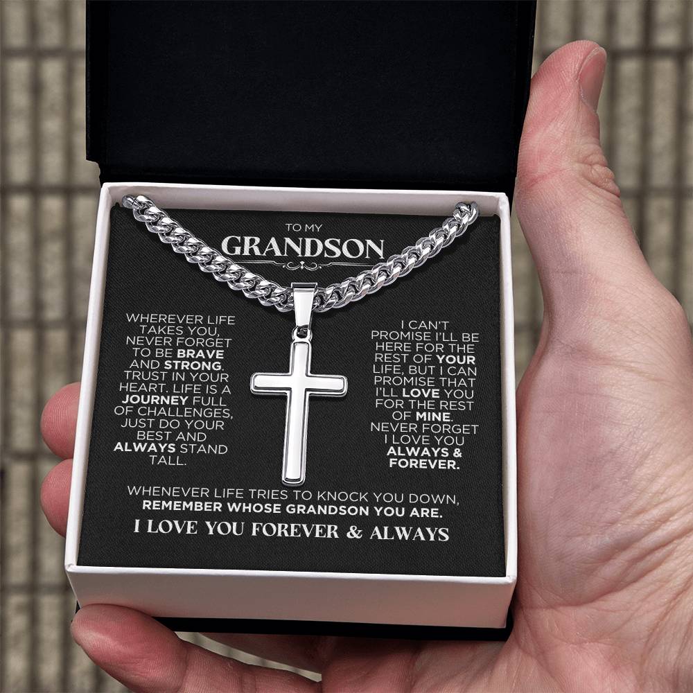 To My Grandson Remember Cross Chain Necklace Gift - The Outlander Gifts