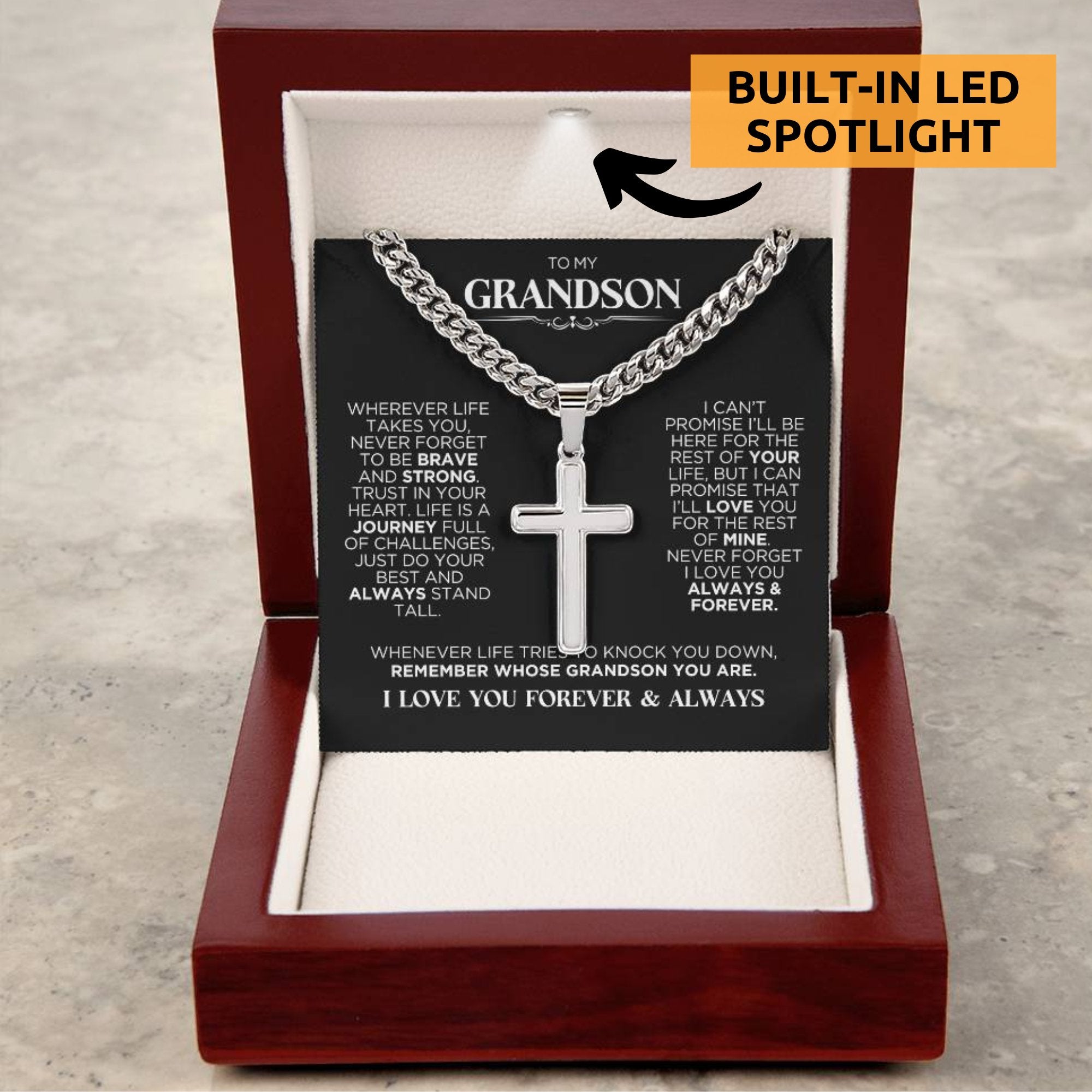 To My Grandson Remember Cross Chain Necklace Gift - The Outlander Gifts