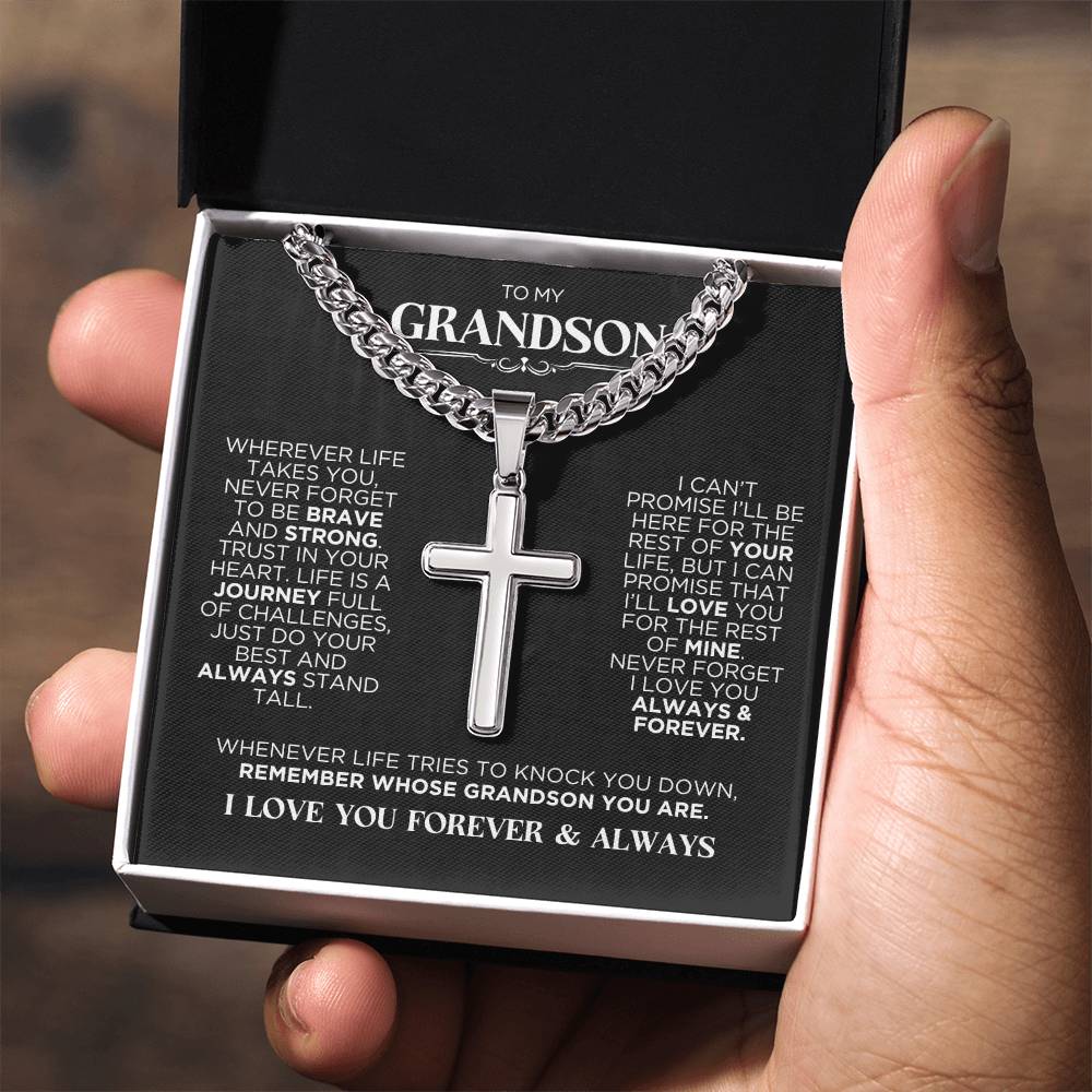 To My Grandson Remember Cross Chain Necklace Gift - The Outlander Gifts