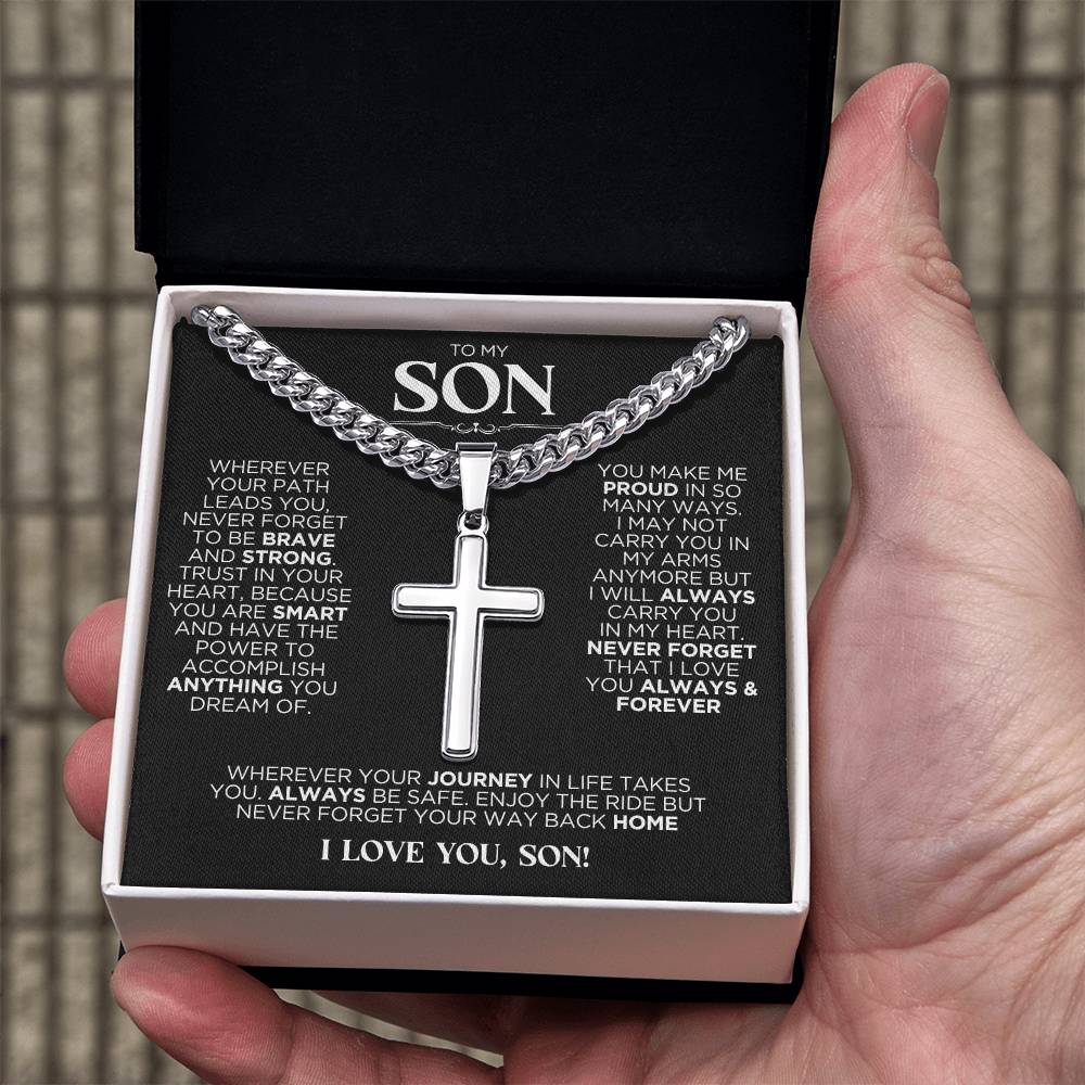 To My Son Be Brave Cross Chain Necklace Gift - The Outlander Gifts