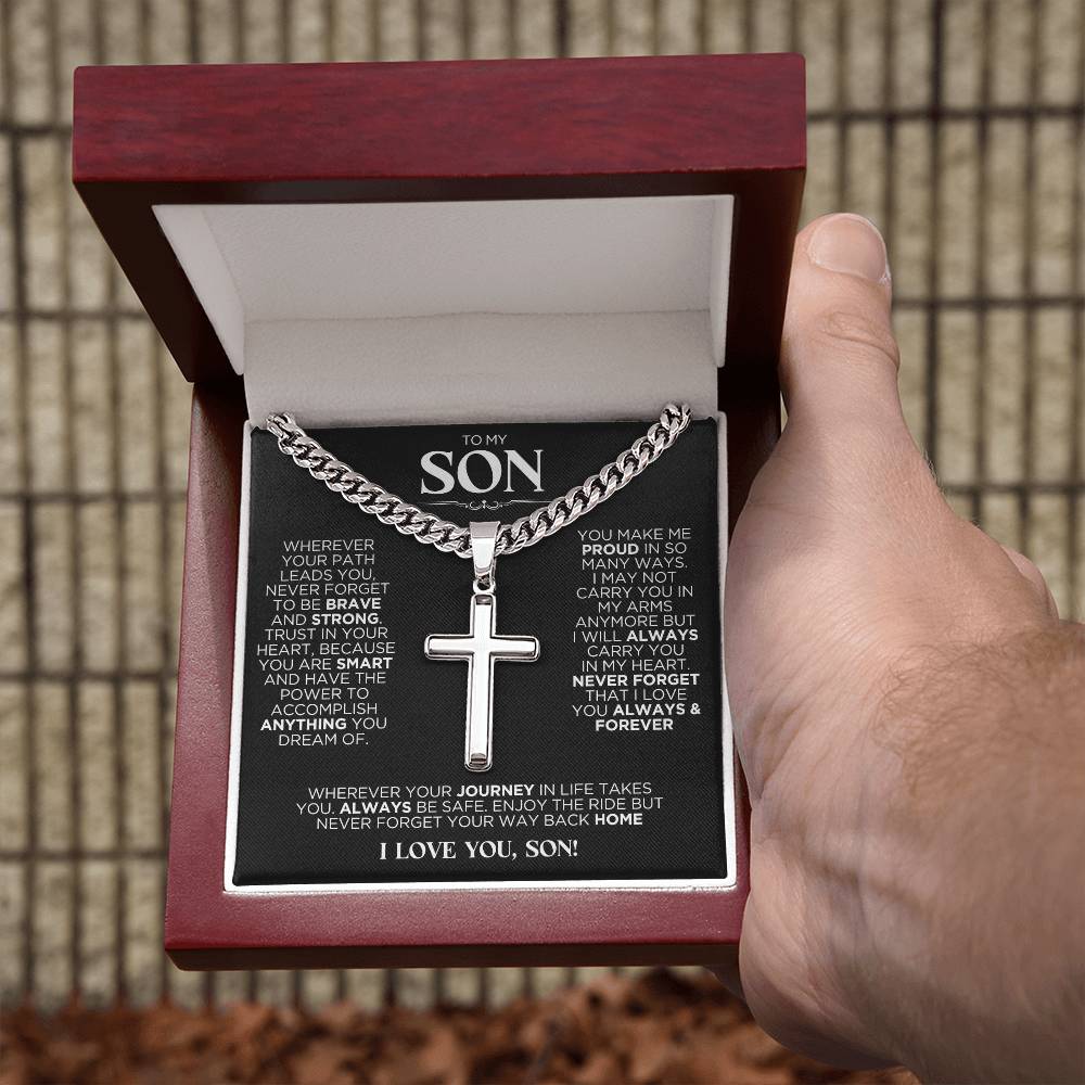 To My Son Be Brave Cross Chain Necklace Gift - The Outlander Gifts