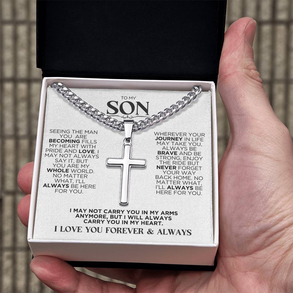 To My Son Brave Cross Chain Necklace Gift - The Outlander Gifts