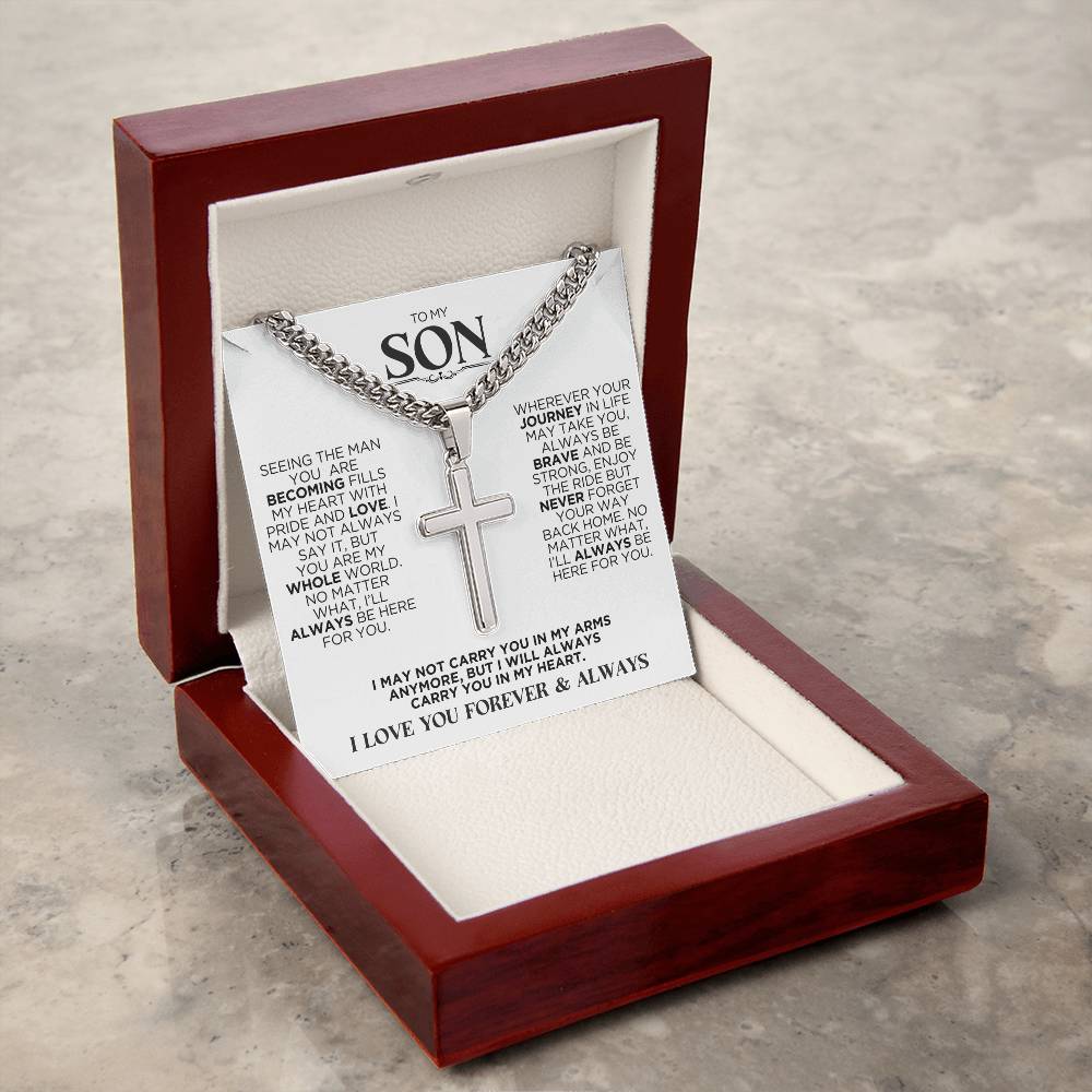 To My Son Brave Cross Chain Necklace Gift - The Outlander Gifts