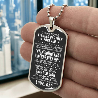 To My Son From Dad Dog Tag Necklace Gift Fishing Partner - The Outlander Gifts