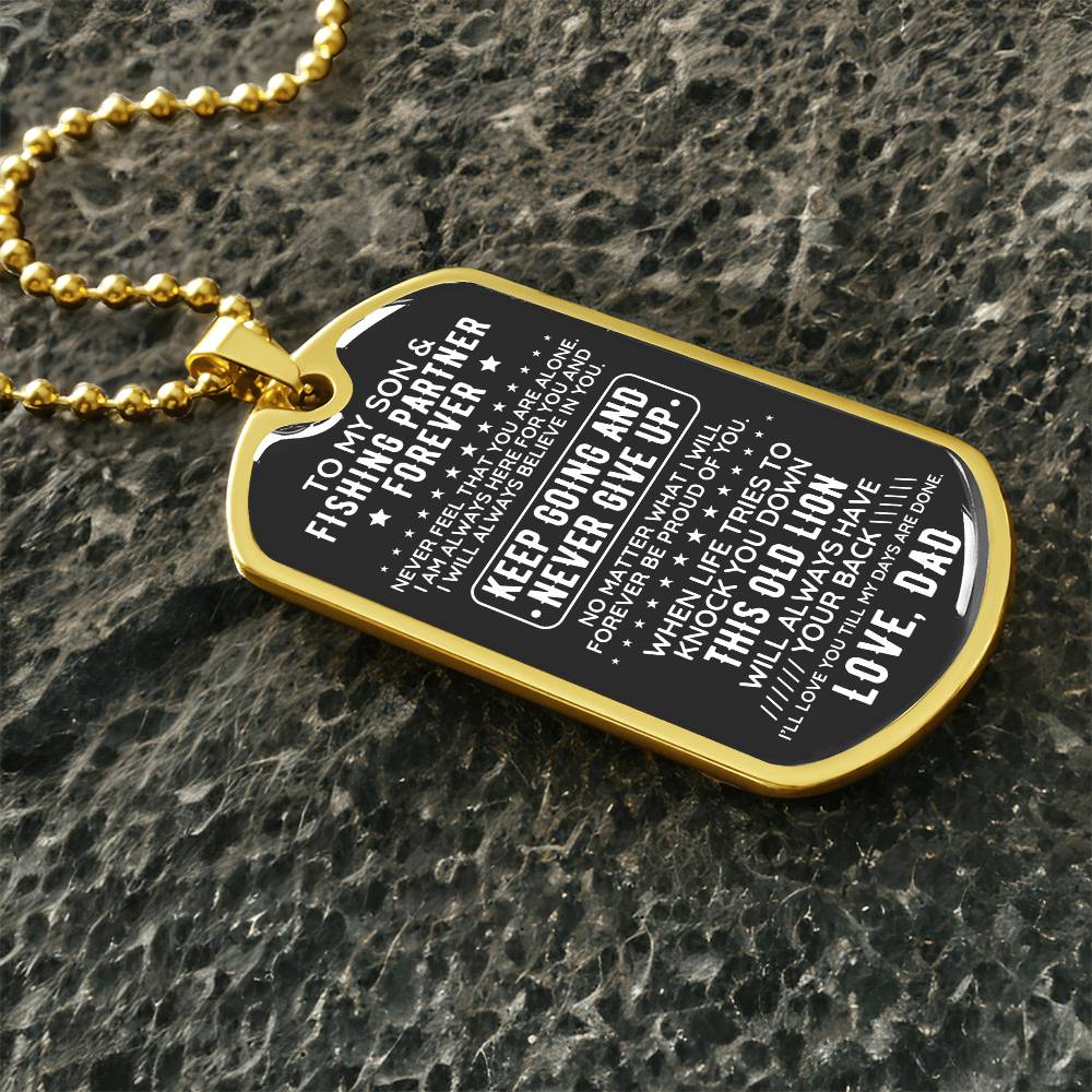 To My Son From Dad Dog Tag Necklace Gift Fishing Partner - The Outlander Gifts