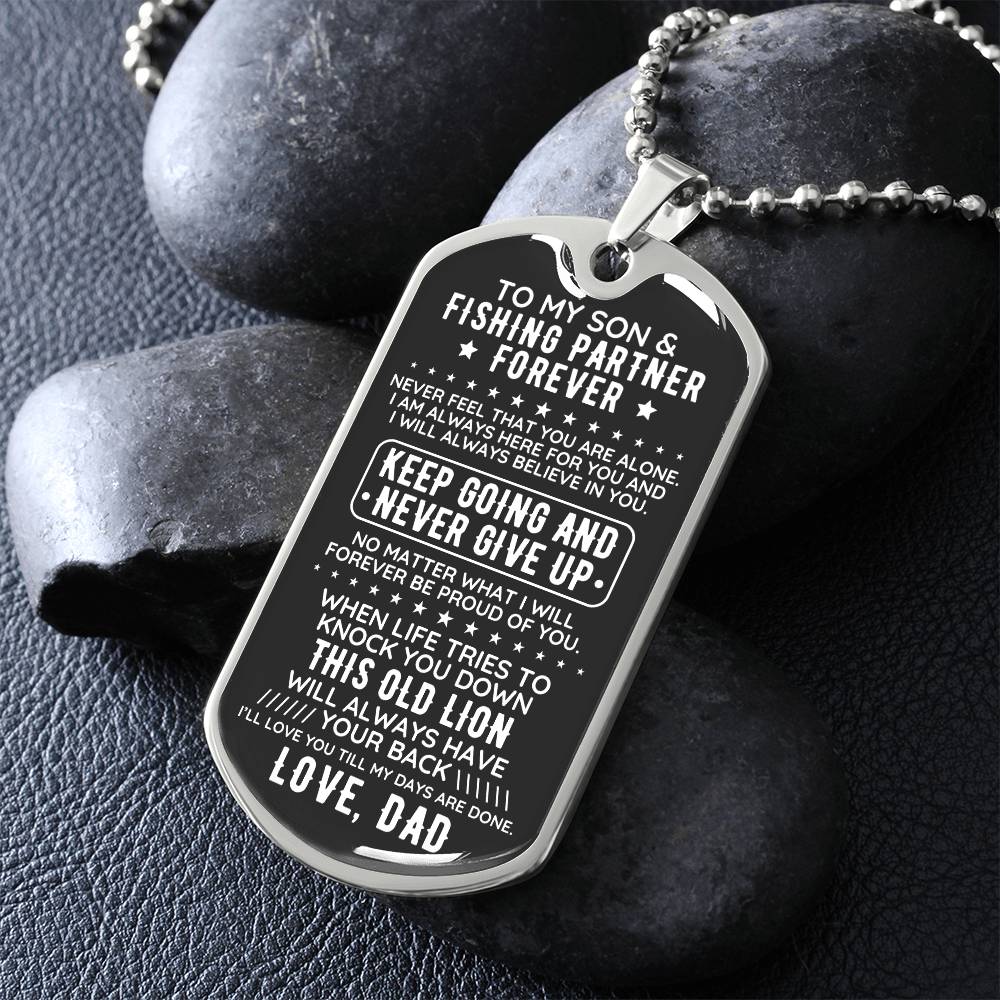 To My Son From Dad Dog Tag Necklace Gift Fishing Partner - The Outlander Gifts