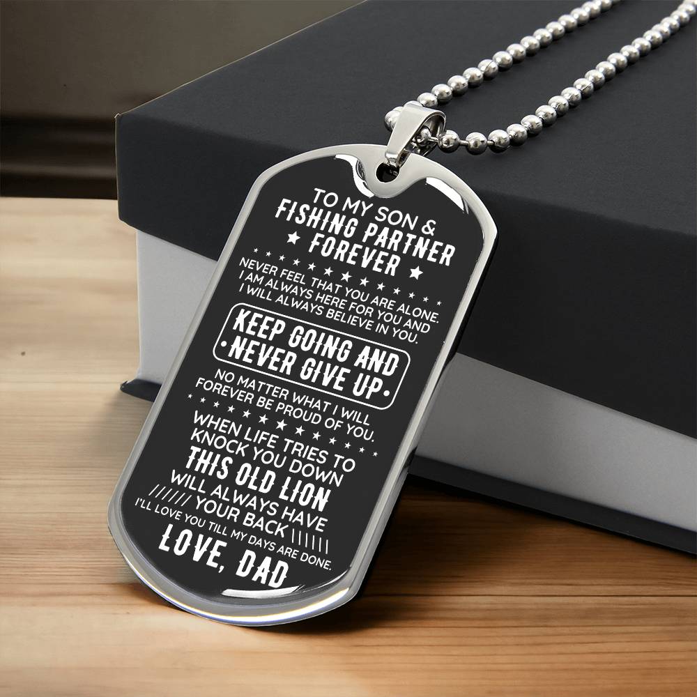 To My Son From Dad Dog Tag Necklace Gift Fishing Partner - The Outlander Gifts