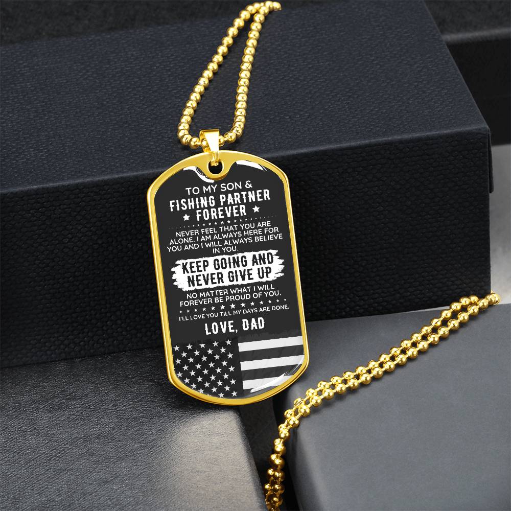 To My Son From Dad Dog Tag Necklace Gift USA Fishing - The Outlander Gifts