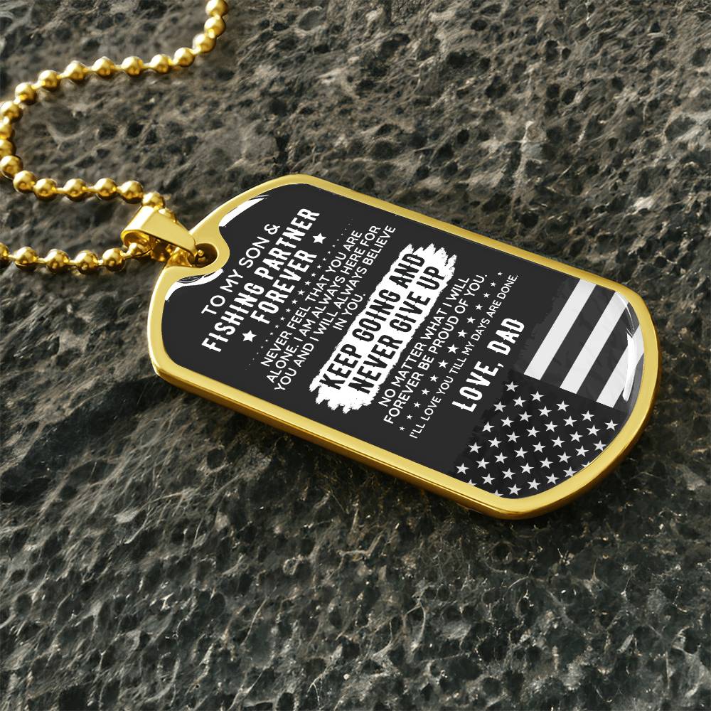 To My Son From Dad Dog Tag Necklace Gift USA Fishing - The Outlander Gifts