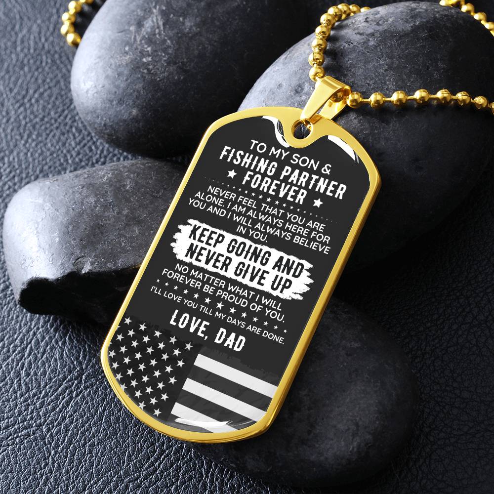 To My Son From Dad Dog Tag Necklace Gift USA Fishing - The Outlander Gifts