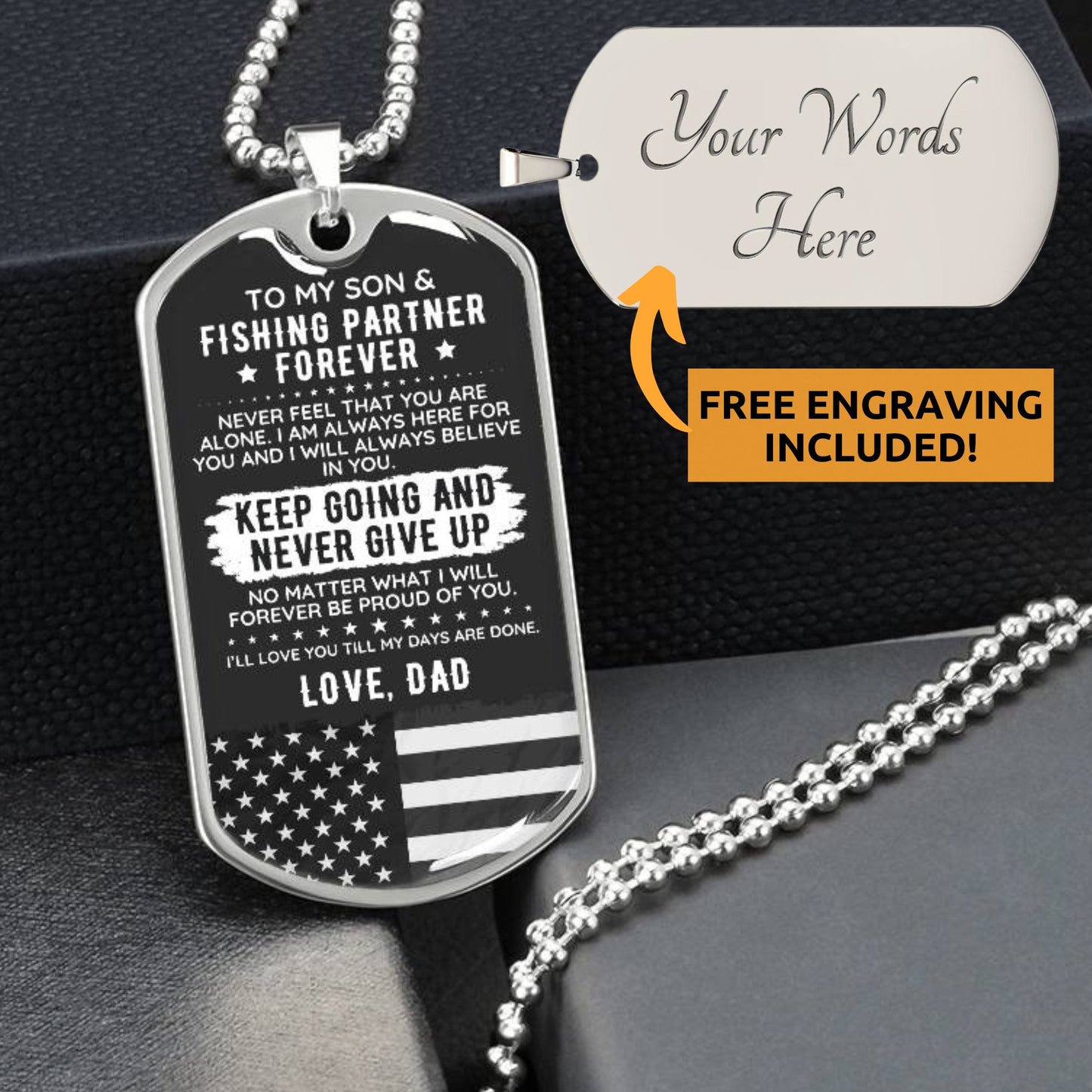 To My Son From Dad Dog Tag Necklace Gift USA Fishing - The Outlander Gifts