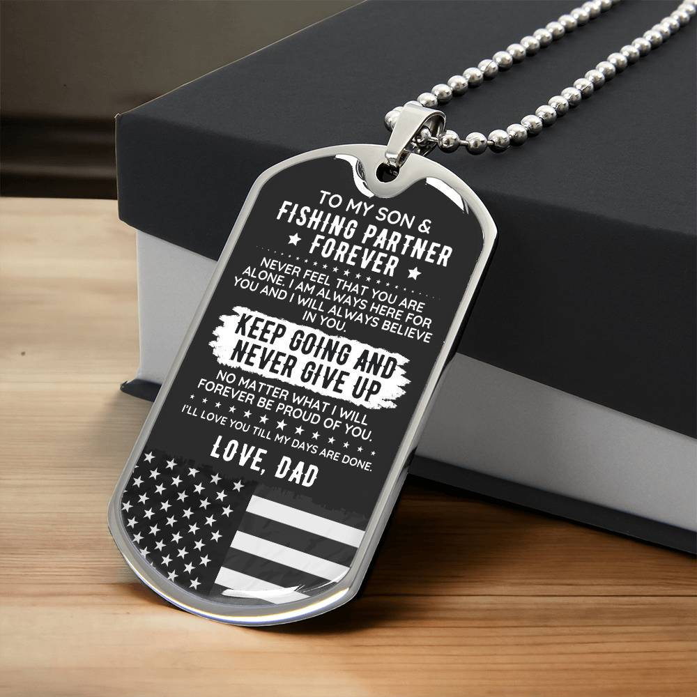 To My Son From Dad Dog Tag Necklace Gift USA Fishing - The Outlander Gifts