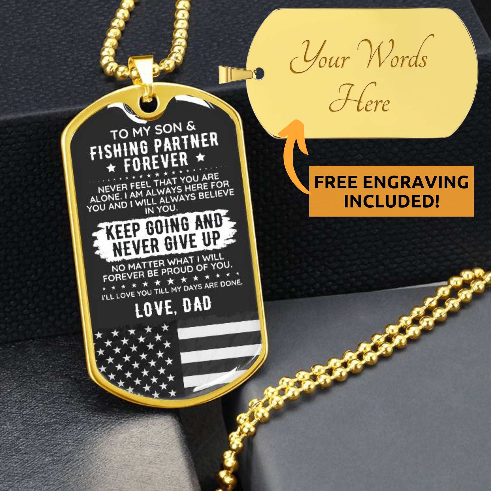 To My Son From Dad Dog Tag Necklace Gift USA Fishing - The Outlander Gifts