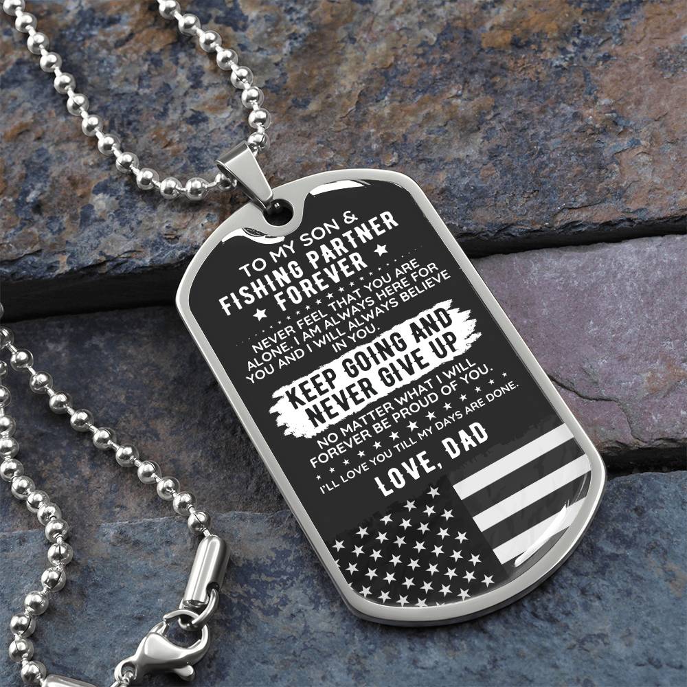 To My Son From Dad Dog Tag Necklace Gift USA Fishing - The Outlander Gifts