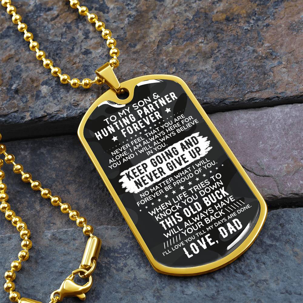 To My Son From Dad Engraved Dog Tag Necklace Gift - Old Buck - The Outlander Gifts