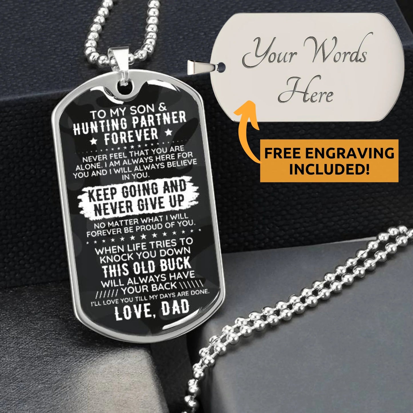 To My Son From Dad Engraved Dog Tag Necklace Gift - Old Buck - The Outlander Gifts