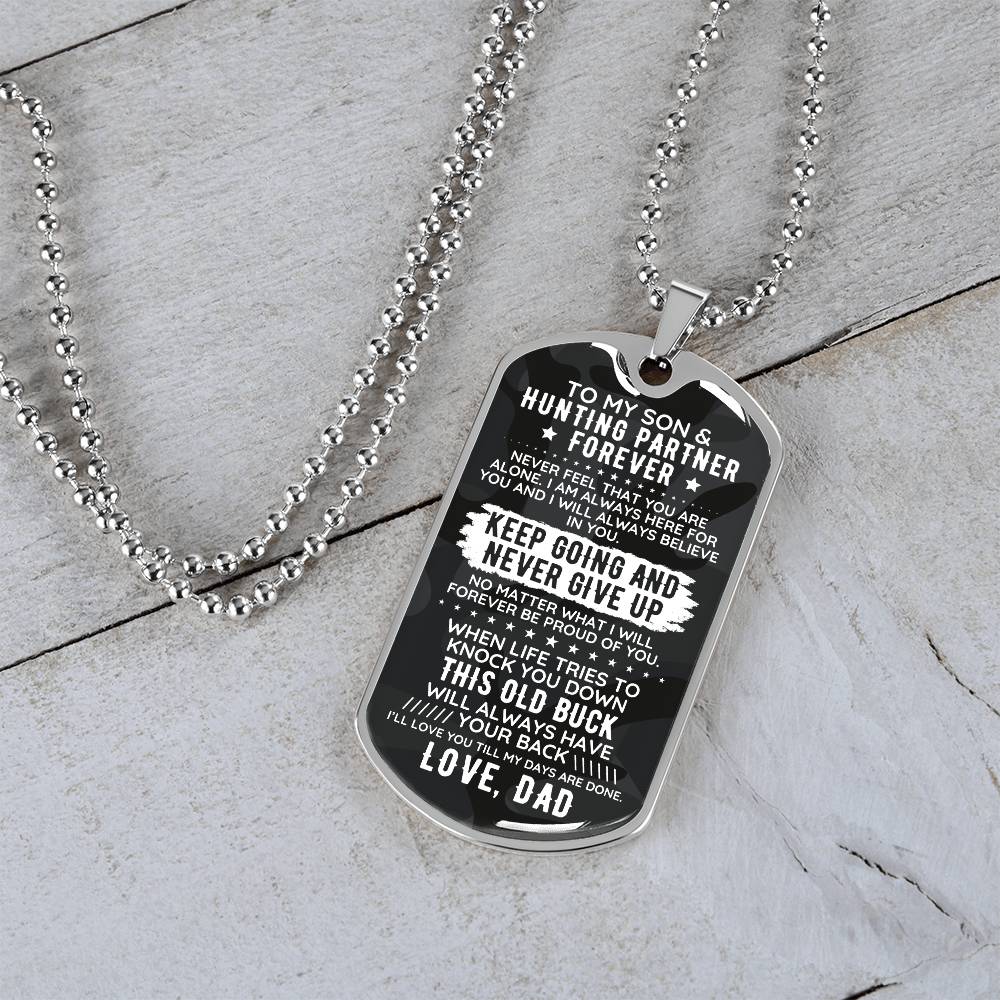 To My Son From Dad Engraved Dog Tag Necklace Gift - Old Buck - The Outlander Gifts