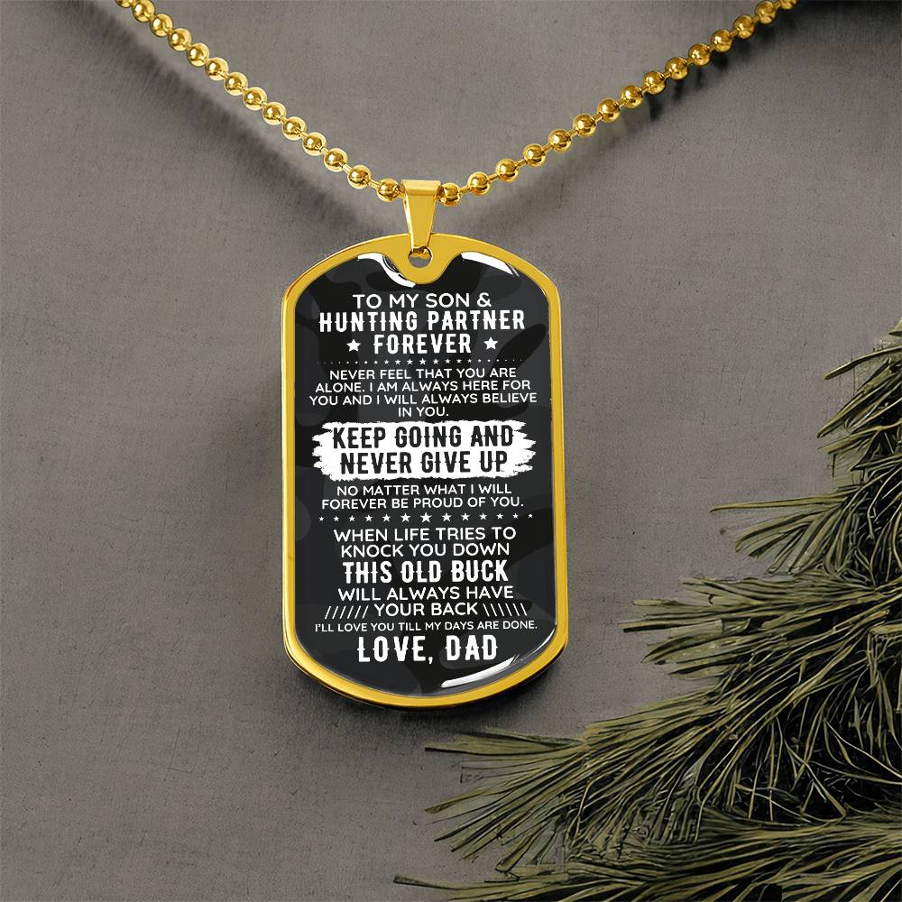 To My Son From Dad Engraved Dog Tag Necklace Gift - Old Buck - The Outlander Gifts