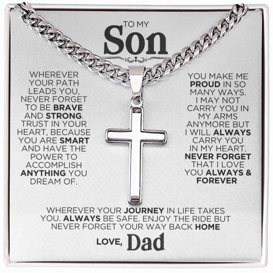 To My Son Journey Dad Cross Chain Necklace Gift - The Outlander Gifts