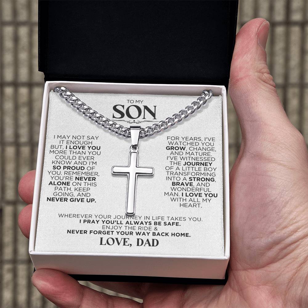 To My Son Never Forget Cross Chain Necklace Gift - The Outlander Gifts