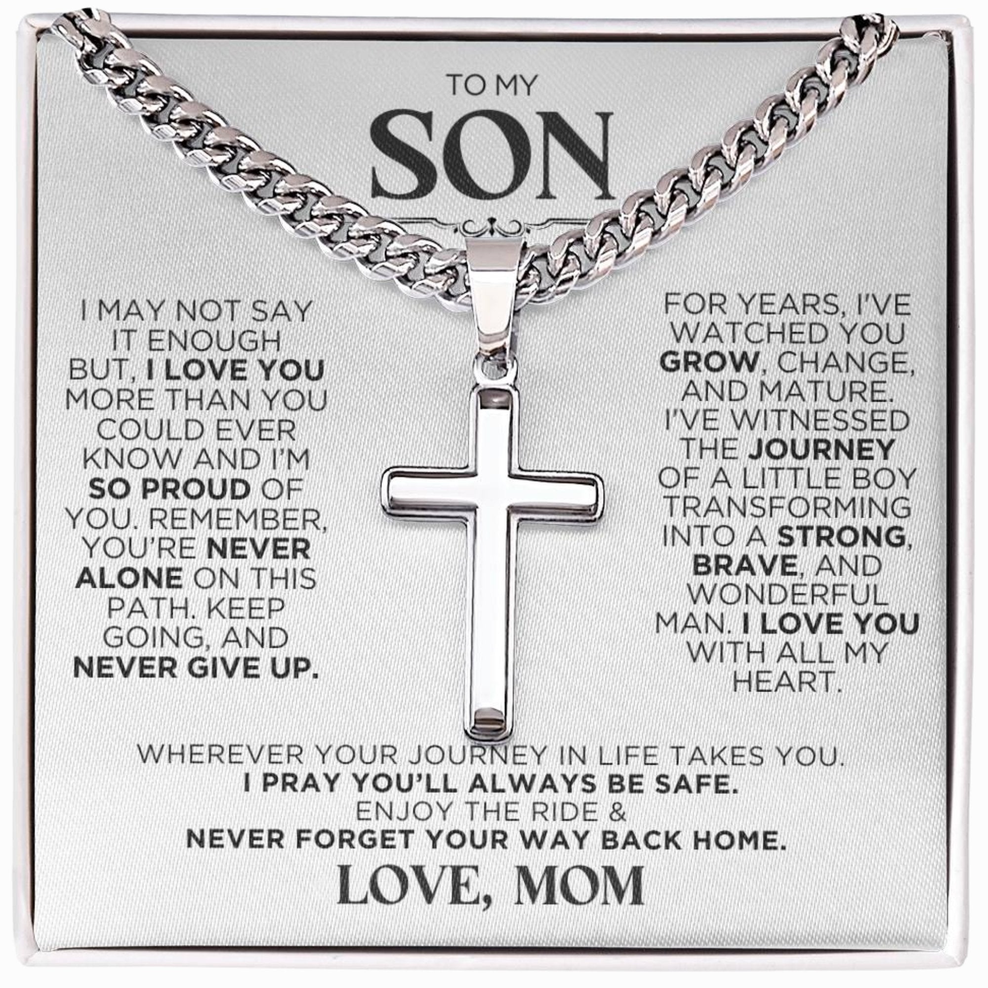 To My Son Never Forget From Mom Cross Chain Necklace Gift - The Outlander Gifts