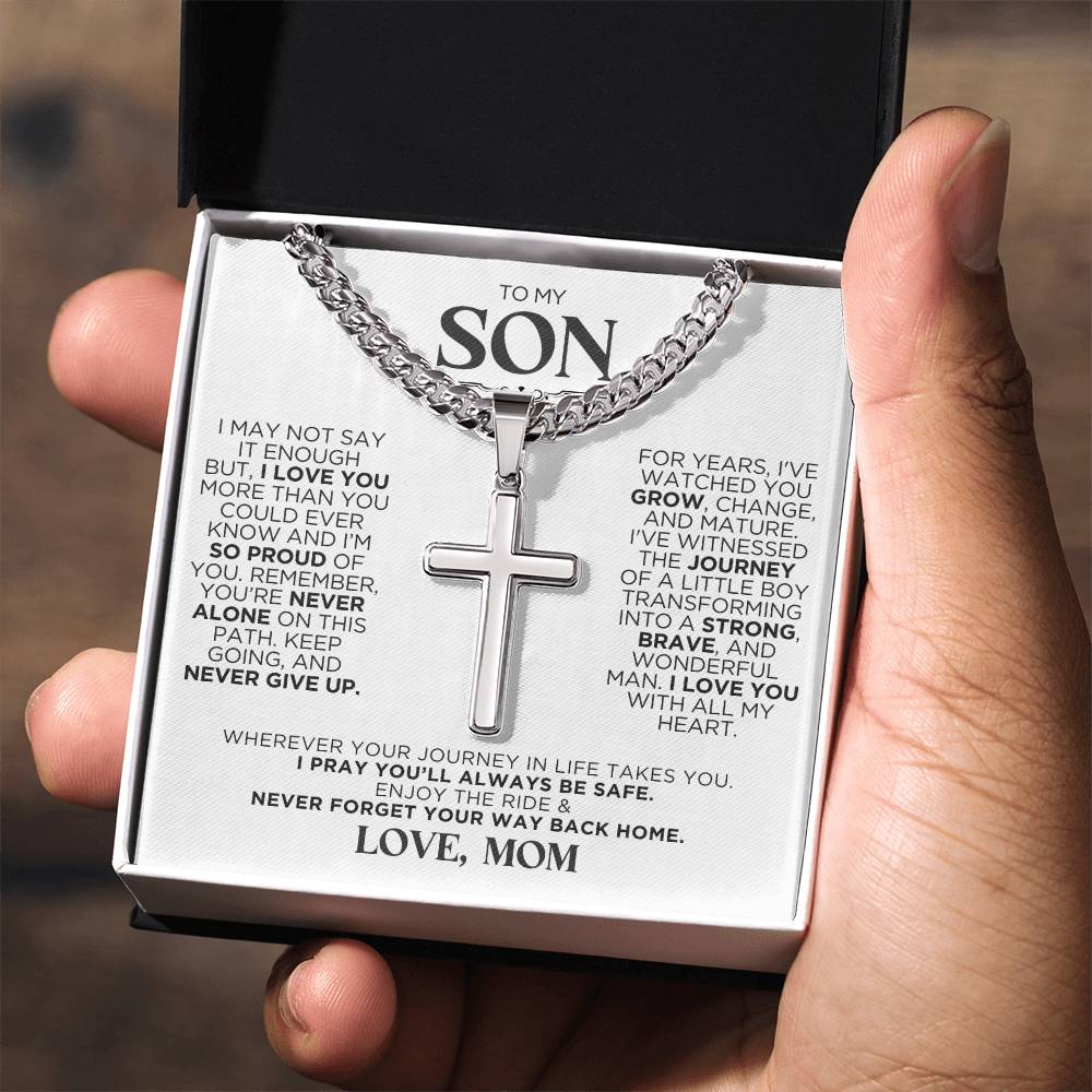 To My Son Never Forget From Mom Cross Chain Necklace Gift - The Outlander Gifts